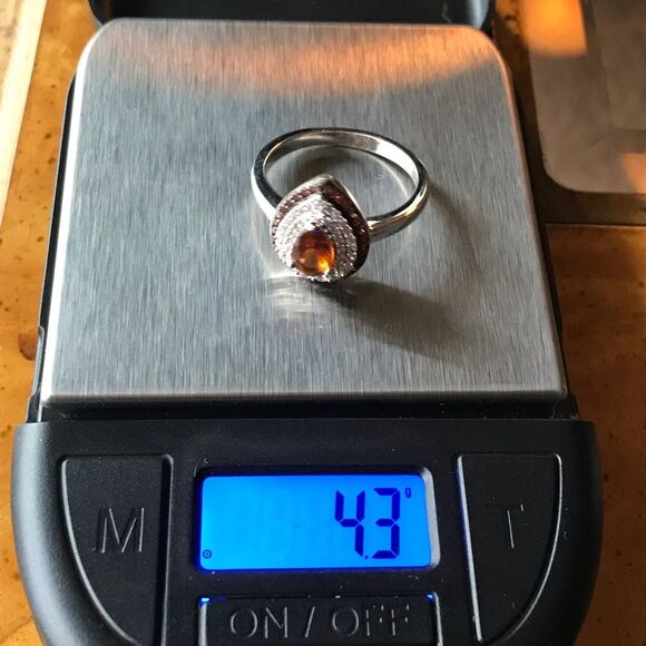 Natural Orange Garnet Sterling Silver Teardrop Ring Size 9 - Picture 3 of 9
